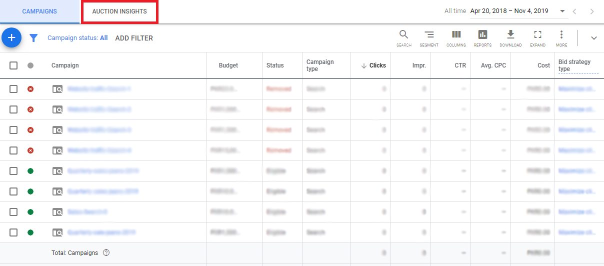 select the auction insights tab-5